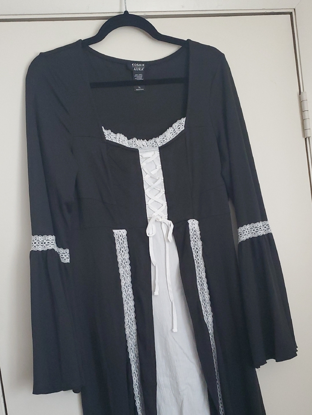 Hot Topic's Black Maxi Dress with White Bell Sleeve Lace Trim - Picture 2 of 14